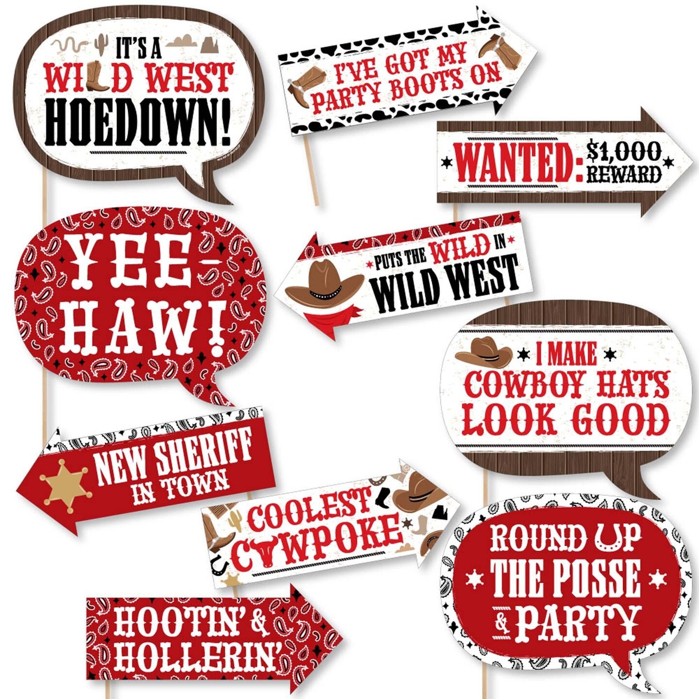Big Dot of Happiness Funny Western Hoedown - Wild West Cowboy Party Photo Booth Props Kit - 10 Piece