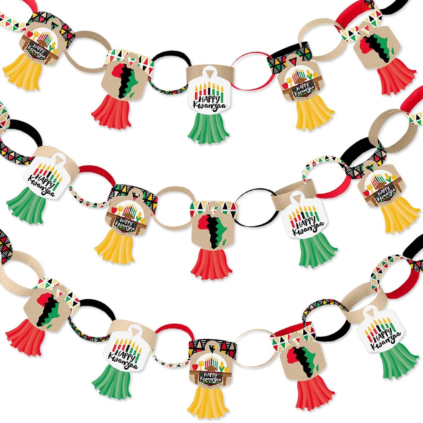 Big Dot of Happiness Happy Kwanzaa - 90 Chain Links and 30 Paper Tassels Decoration Kit - Party Paper Chains Garland - 21 feet