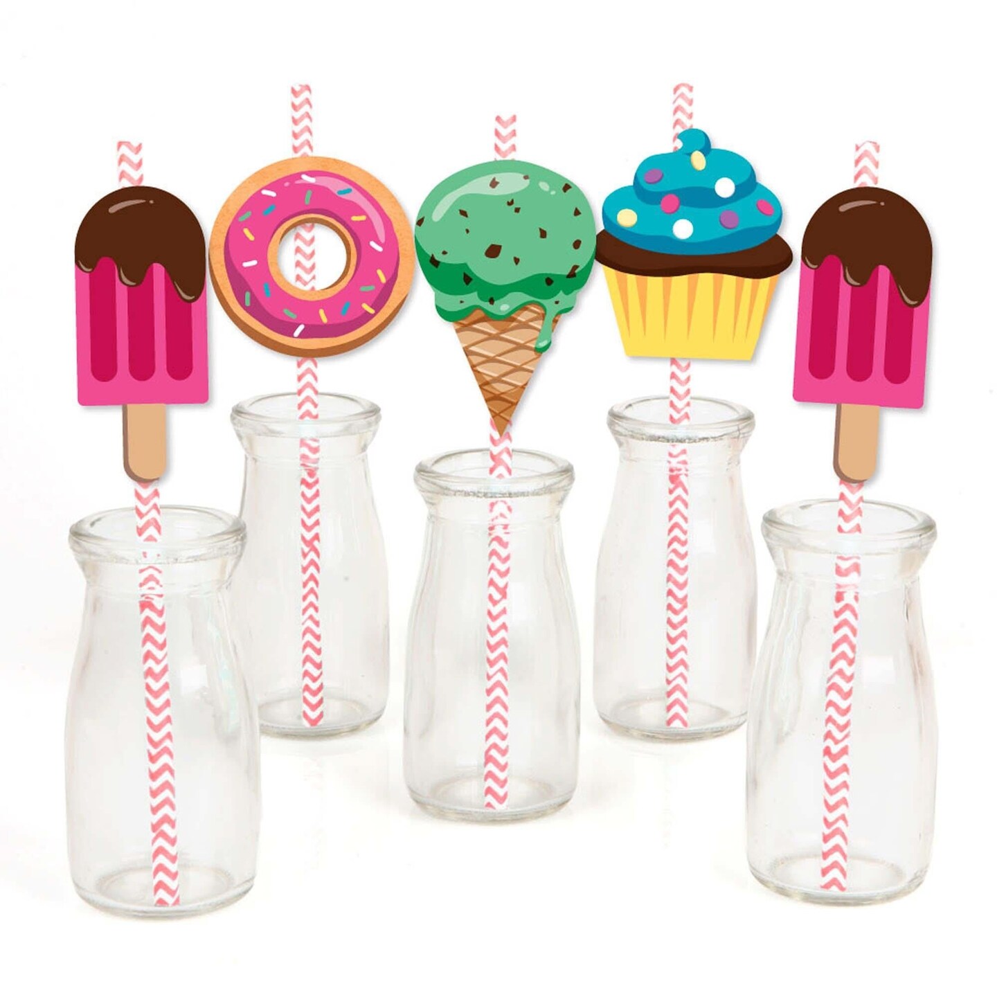 Big Dot of Happiness Sweet Shoppe - Paper Straw Decor - Candy and Bakery Birthday Party or Baby Shower Striped Decorative Straws - Set of 24