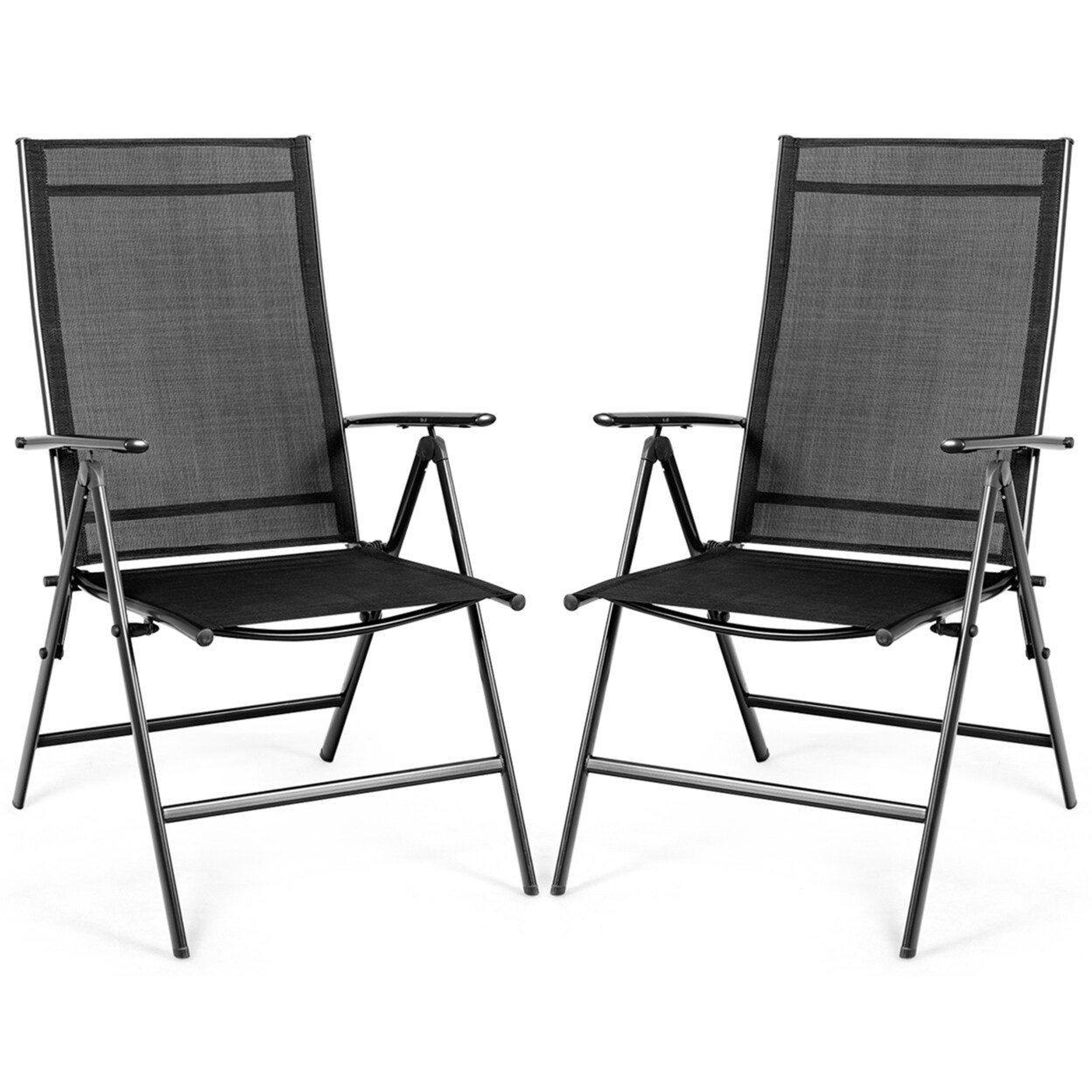 2Pcs Folding Chair Patio Garden Outdoor W/ Steel Frame Adjustable Backrest