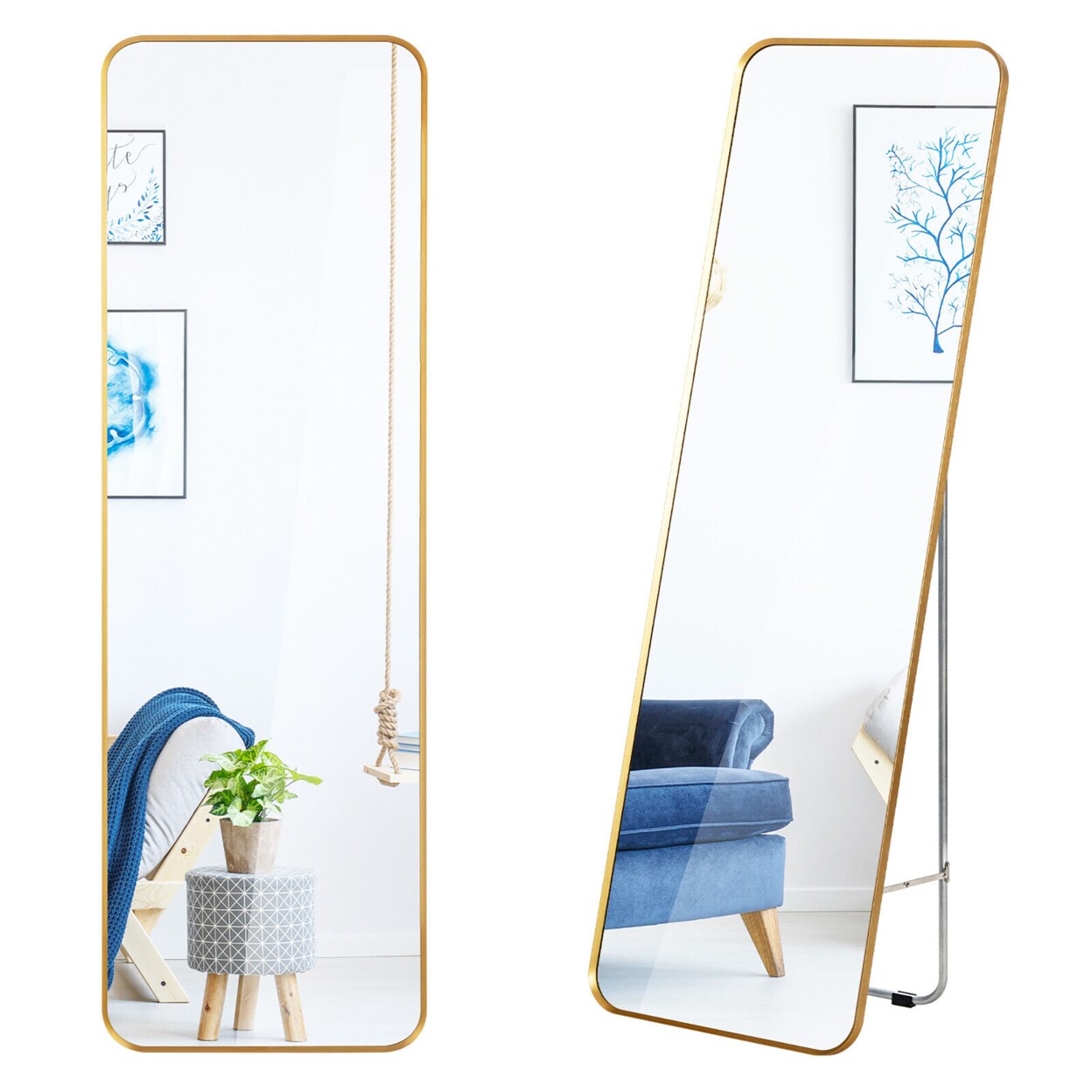 Gymax Full Length Wall Mounted Hanging Mirror with Stand Free Standing Body Mirror