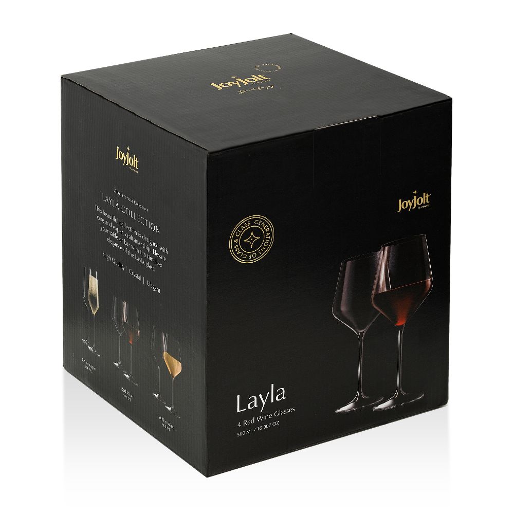 JoyJolt Layla Crystal Red Wine Glasses - 17 oz - Set of 4