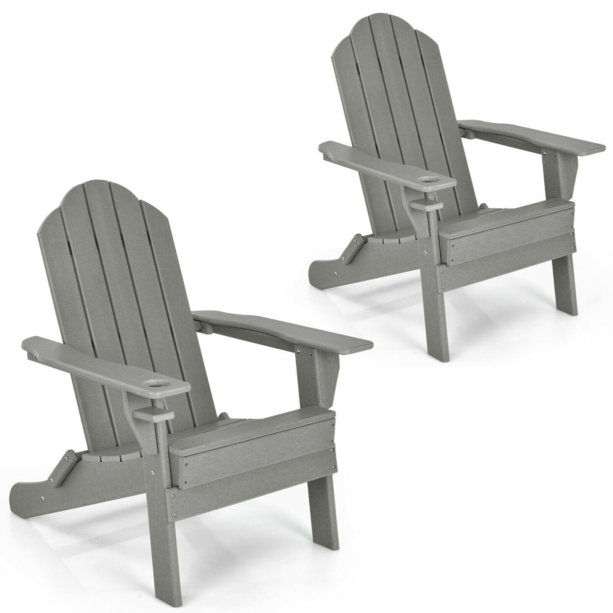 2Pcs Patio Folding Adirondack Chair Weather Resistant Cup Holder Yard