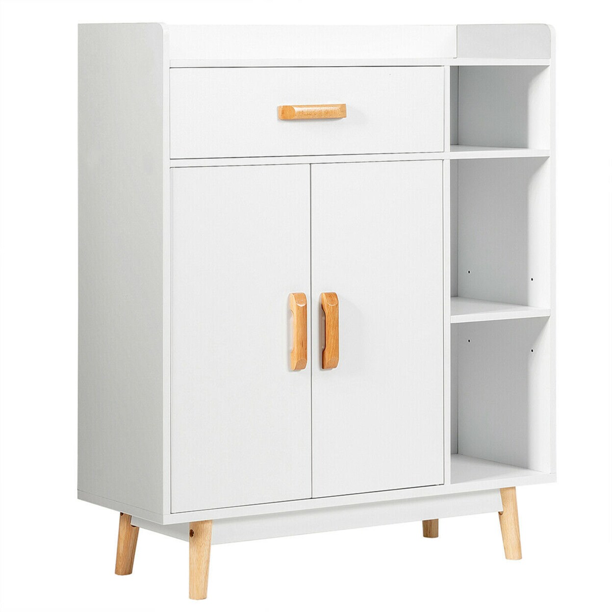Gymax Floor Storage Cabinet Free Standing Cupboard Chest w/1 Drawer 2 Doors 3 Shelves