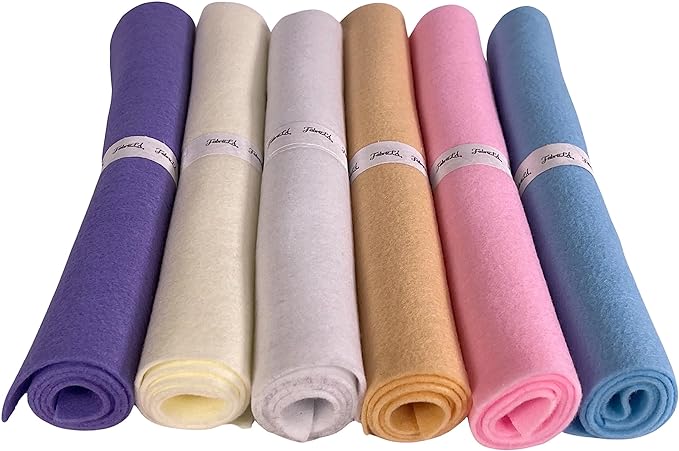FabricLA Craft Felt Rolls 6 Pieces - 12" X 18" Inches Assorted Color Non-Woven Soft Felt Material - Acrylic Felt Roll for DIY Craftwork, Sewing and Patchwork - Pastel Lovers