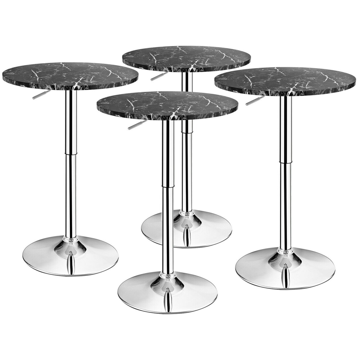 Gymax 4PCS Round Pub Table Swivel Adjustable Bar Table w/Faux Marble ...