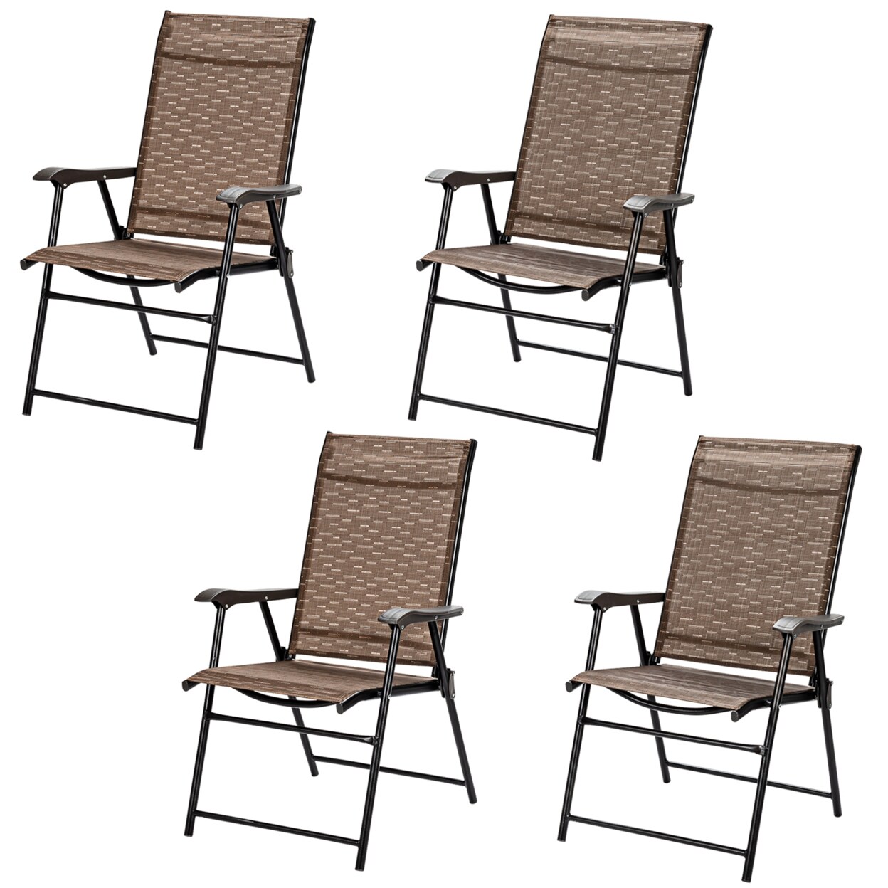 Set Of 4 Folding Portable Patio Chairs Yard Outdoor W/ Armrests And Backrest