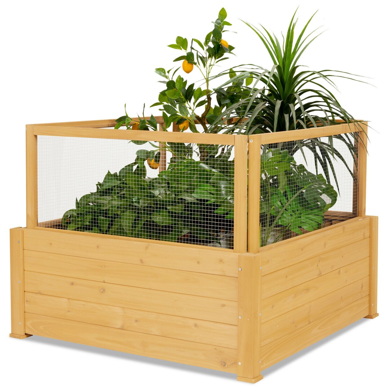 Raised Garden Bed Guard Fence Wooden Garden Box With 9 Grids And Critter