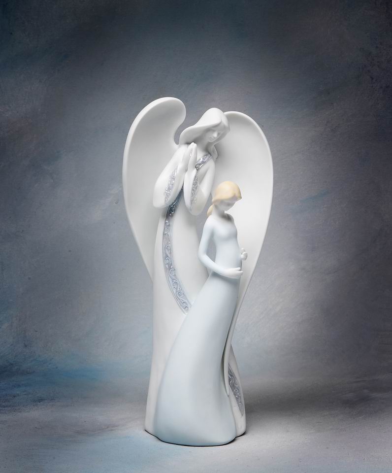 Ceramic Angel with Pregnant Mother Figurine, Home D&#xE9;cor, Religious D&#xE9;cor, Religious Gift, Gift for Expecting Mother, Baby Shower Gift