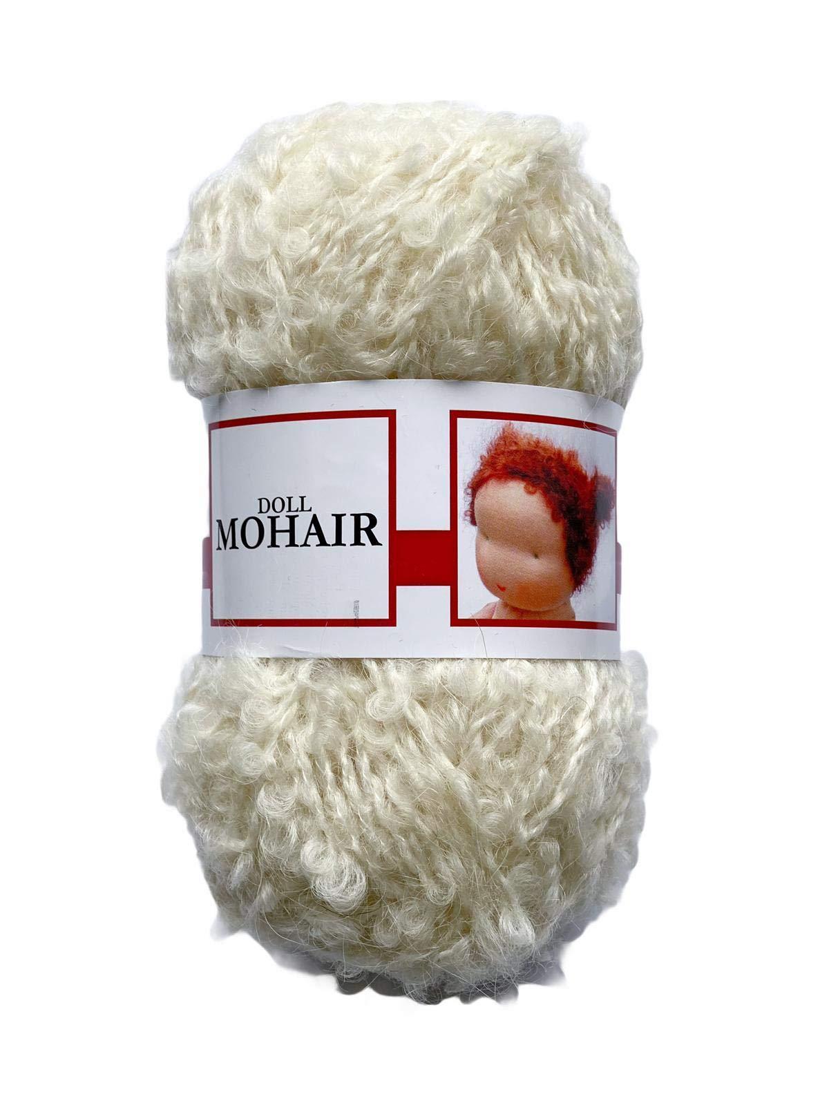 De witte Engel Doll Hair Mohair Blouclé Yarn for walldorf/Steiner Dolls 50 gr (Nature)