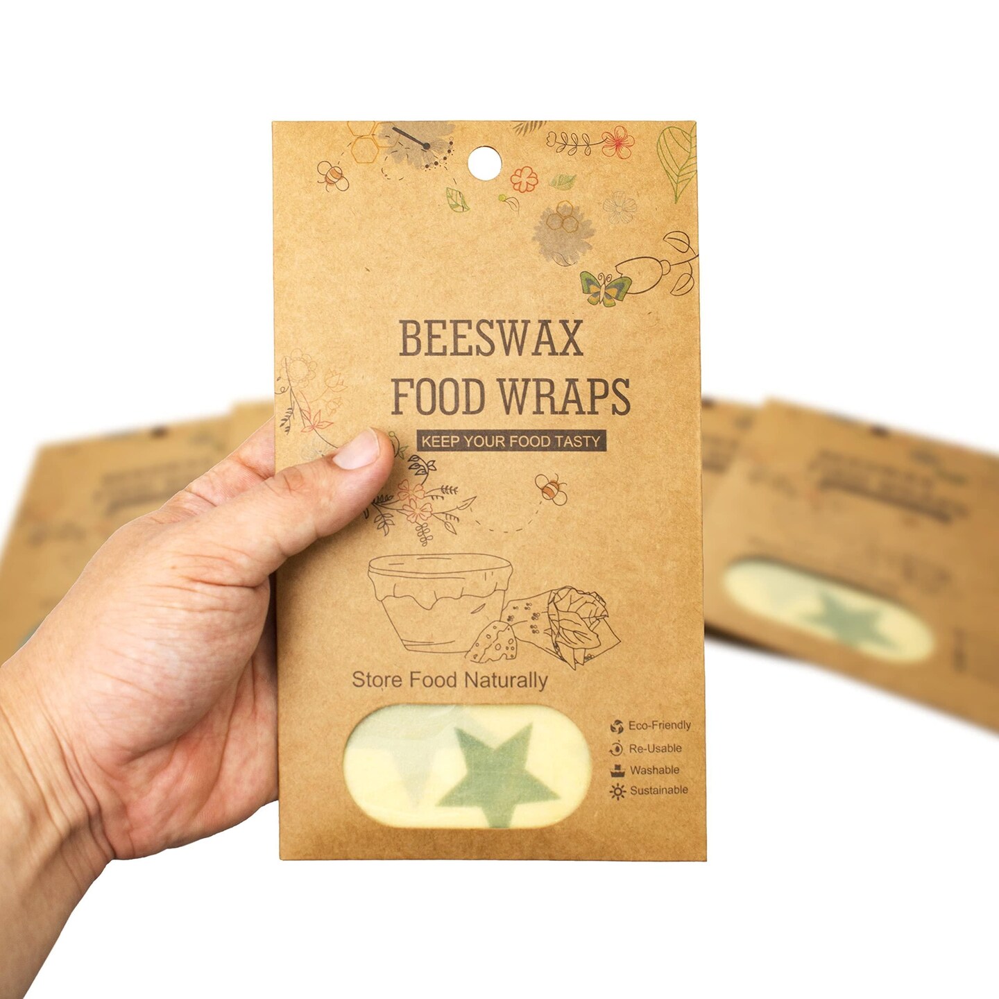 Beeswax Food Wraps with Stars Print S M L Pack of 3 Organic Beeswax Wraps for Food Storage Safe for Food Washable and Reusable Beeswax Wrap Ecological Bees Wrap Reusable Food Wrap