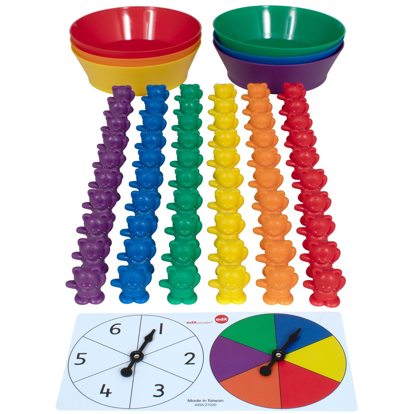 Counting Bears with Matching Bowls - 68pc Set - 60 Bear Counters, 6 Bowls &#x26; 2 Game Spinners