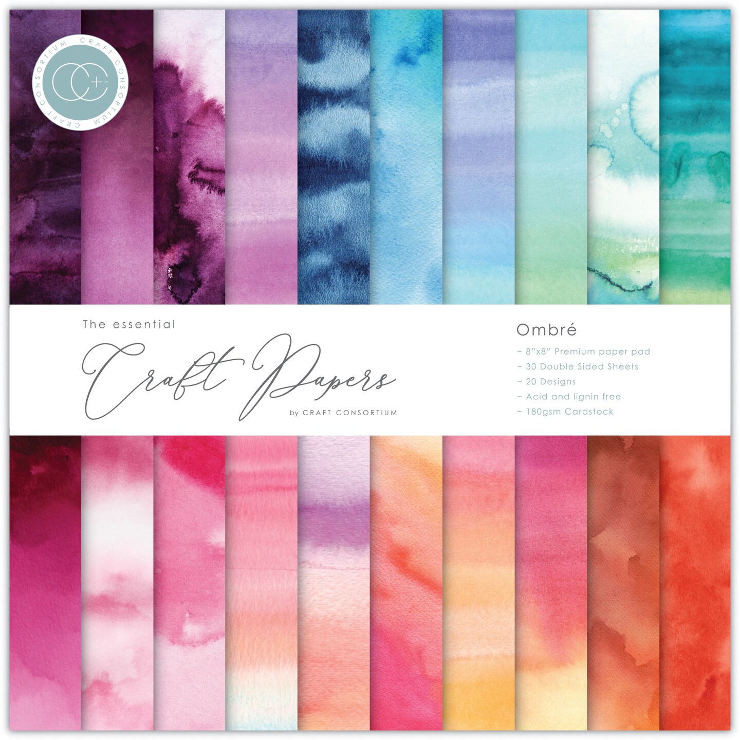 Craft Consortium Double-Sided Paper Pad 8"X8" 30/Pkg-Ombre