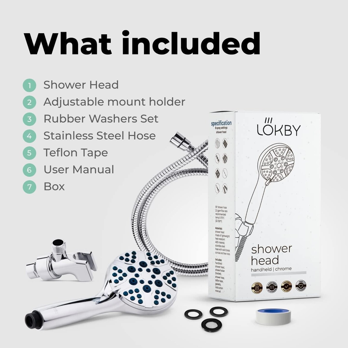High Pressure Shower Head with Handheld   8 Spray Settings High Flow Removable Shower Head with Hose   Handheld Showerhead   59  Stainless Steel Shower Head Hose   Chrome