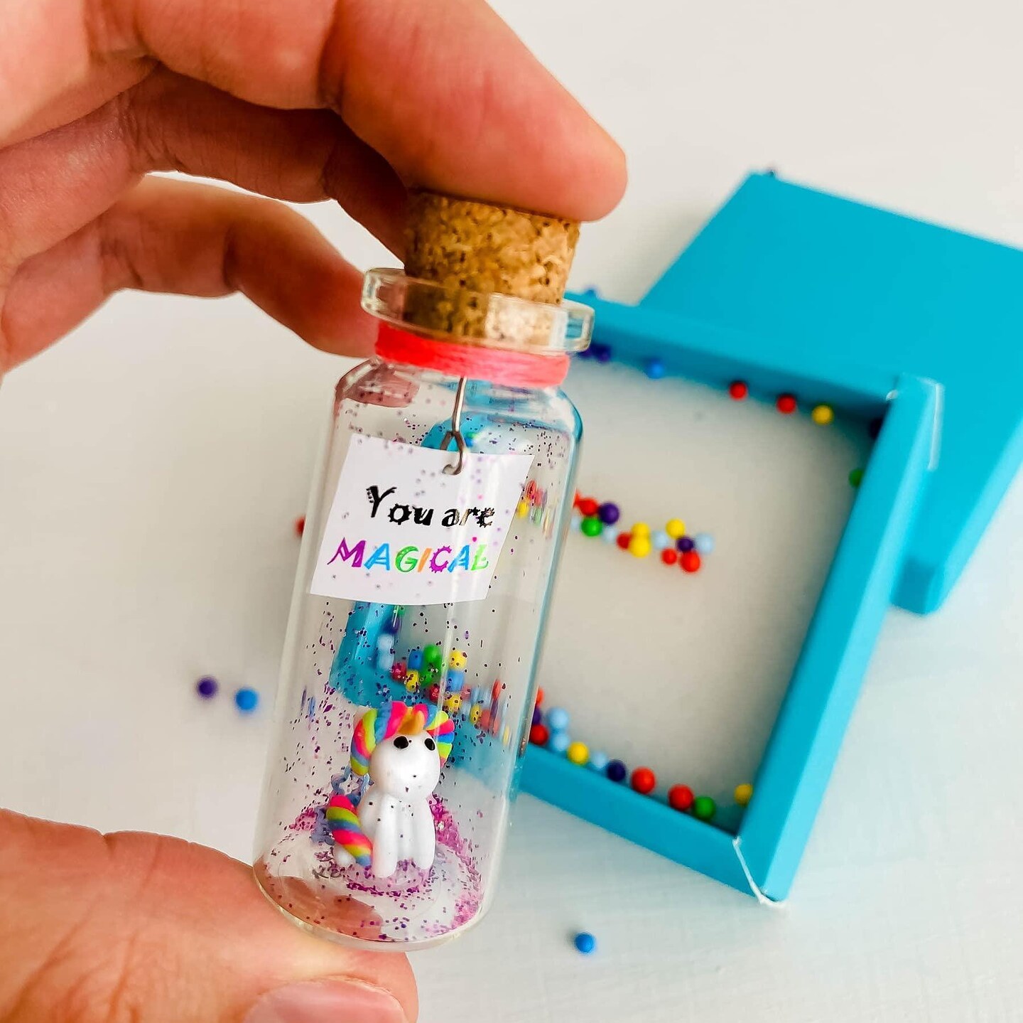 Tiny Magical Message in a Bottle Gift Idea   Classy Inspirational Gifts for Him and Her   Unique Presents for Women and Men (Rainbow Unicorn   You Are Magical in Teal Gift Box)