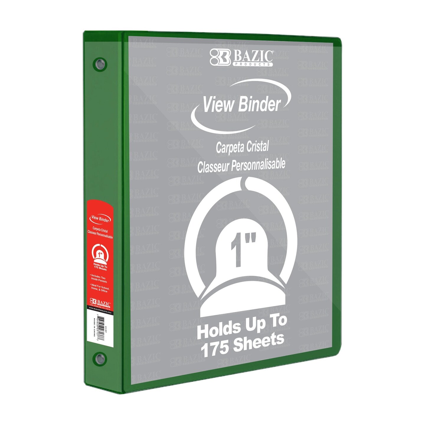 3-Ring View Binder with 2 Pockets, 1&#x22;, Green, Pack of 6
