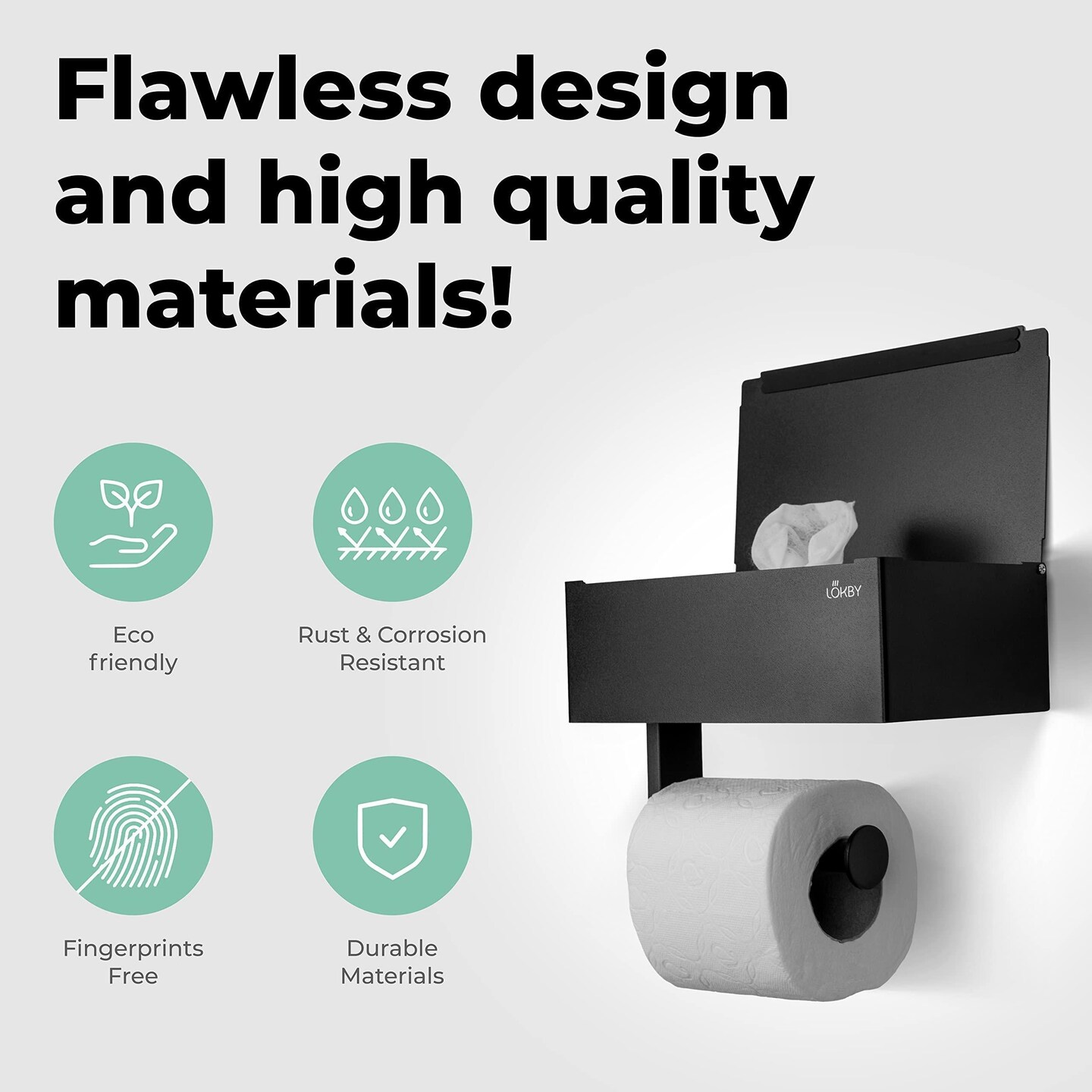 Black Toilet Paper Holder with Storage Adhesive or Screw Wall Mounted Flushable Wipes Dispenser & Storage Fits Any Bathroom Toilet Paper Roll Holder with Shelf Keep Your Wet Wipe Hidden