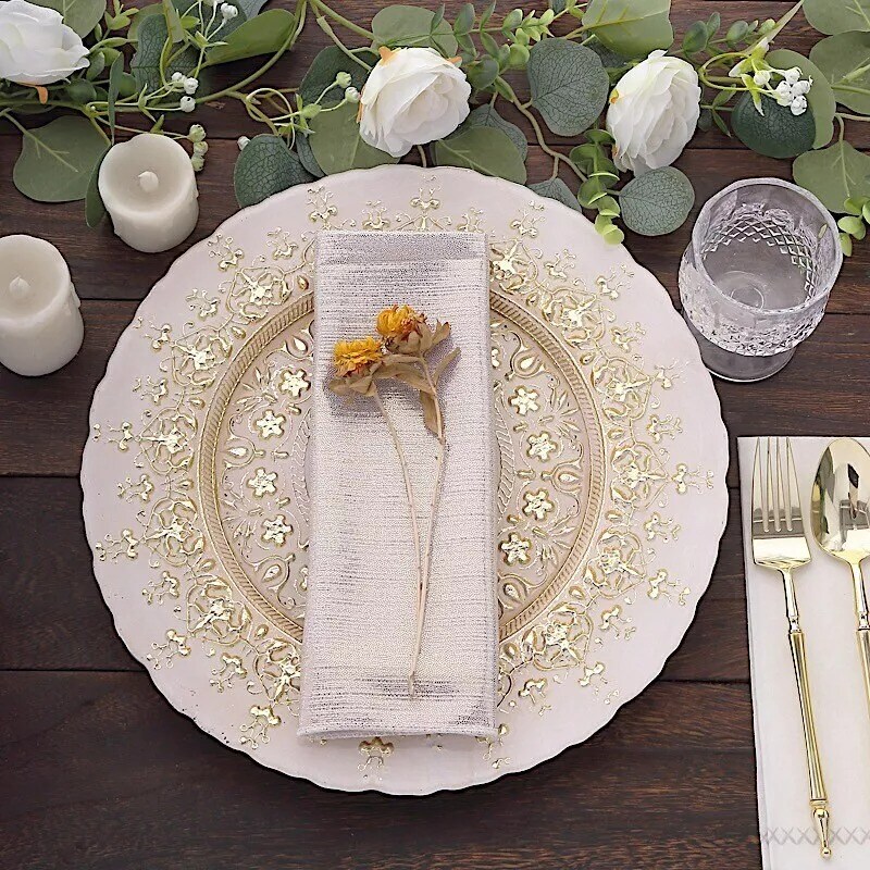BEIGE 5 Polyester 20&#x22; x 20&#x22; Dinner Table NAPKINS Sequin Dots