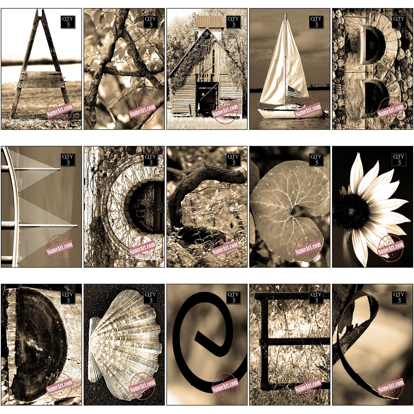 Wholesale Art Alphabet Bulk Set. Architect Sepia Letter Photos Qty