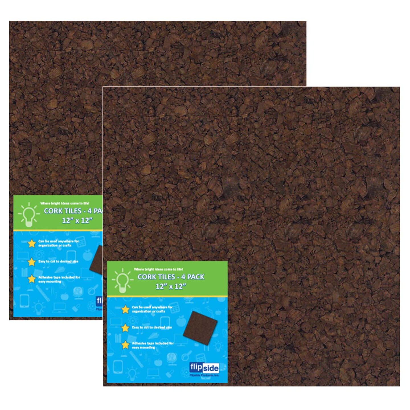 Dark Cork Tiles, 12&#x22; x 12&#x22;, 4 Per Pack, 2 Packs