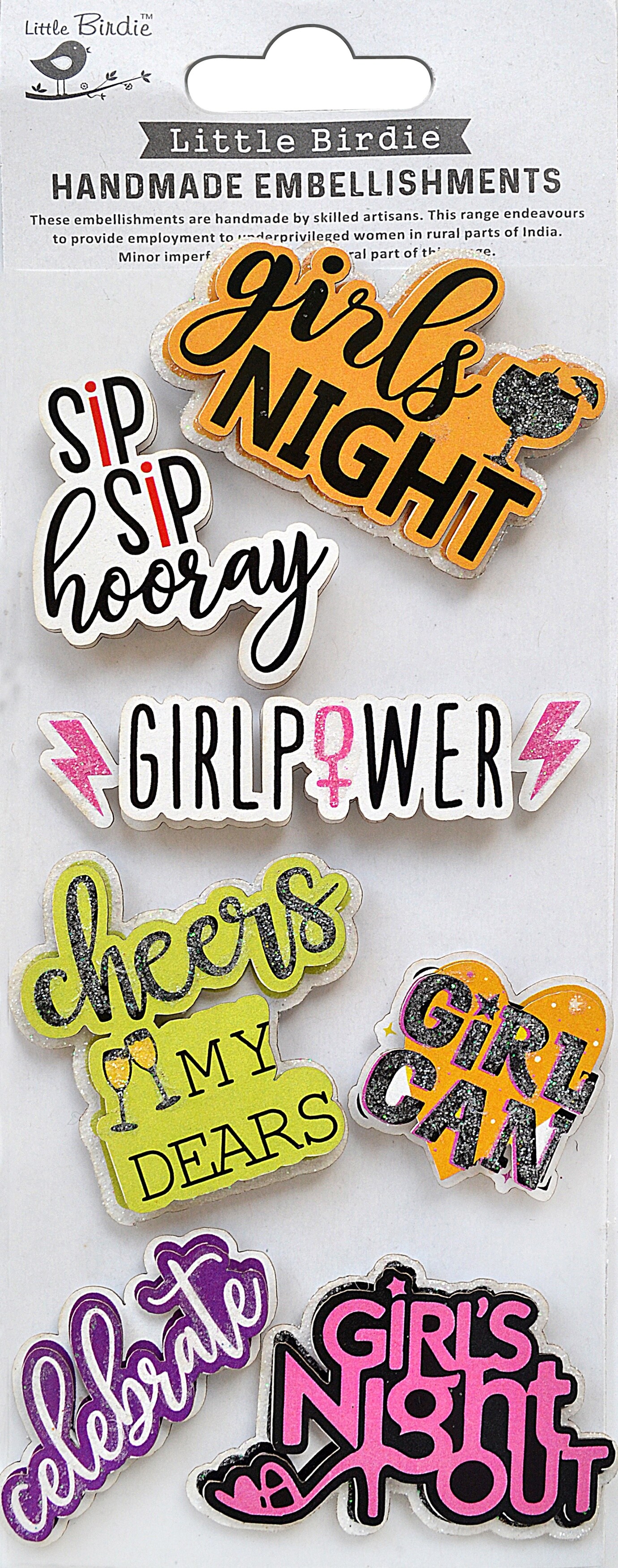 Little Birdie 3D Embellishments 7/Pkg-Girl Power