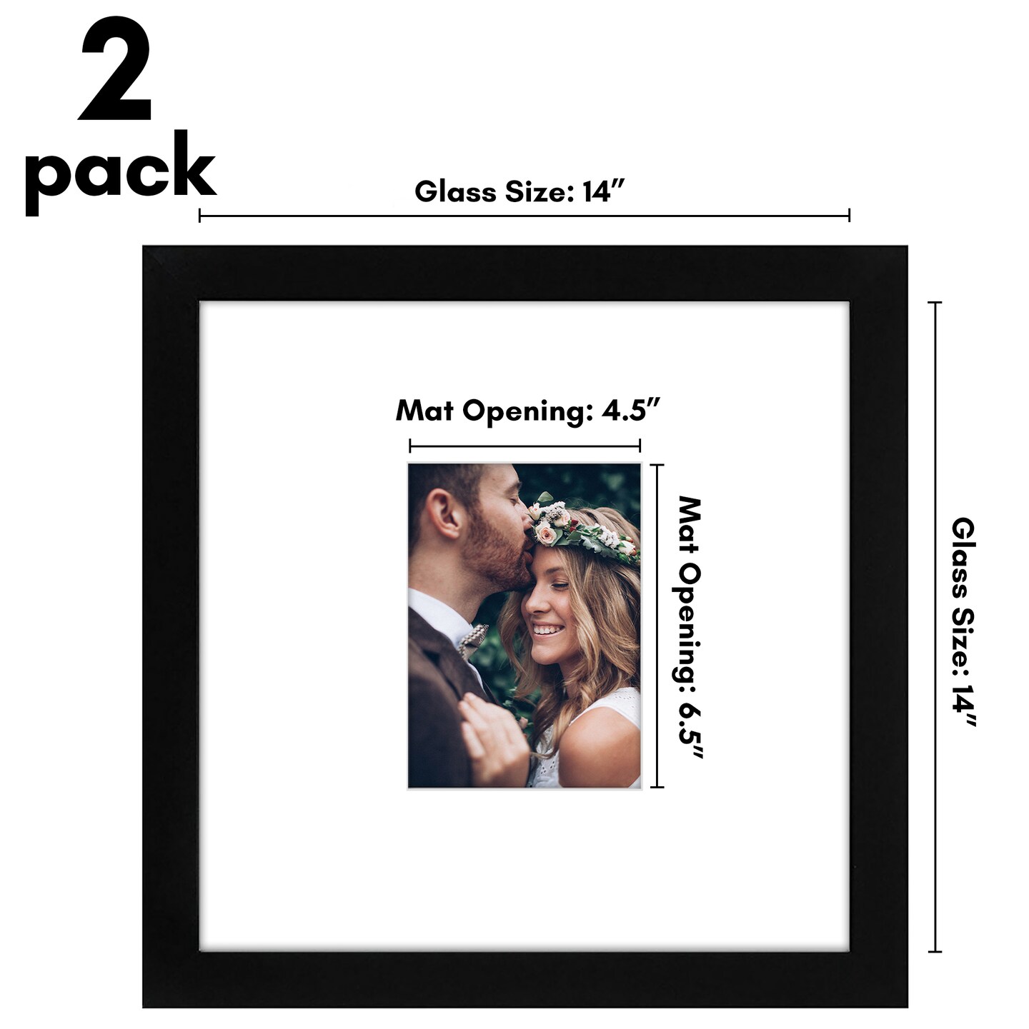 Americanflat 14x14 Wedding Signature Picture Frame - Set of 2 - 5x7 with Mat or 14x14 without Mat - Signature Frame for Celebrations - Shatter Resistant Glass - Hanging Hardware - Black