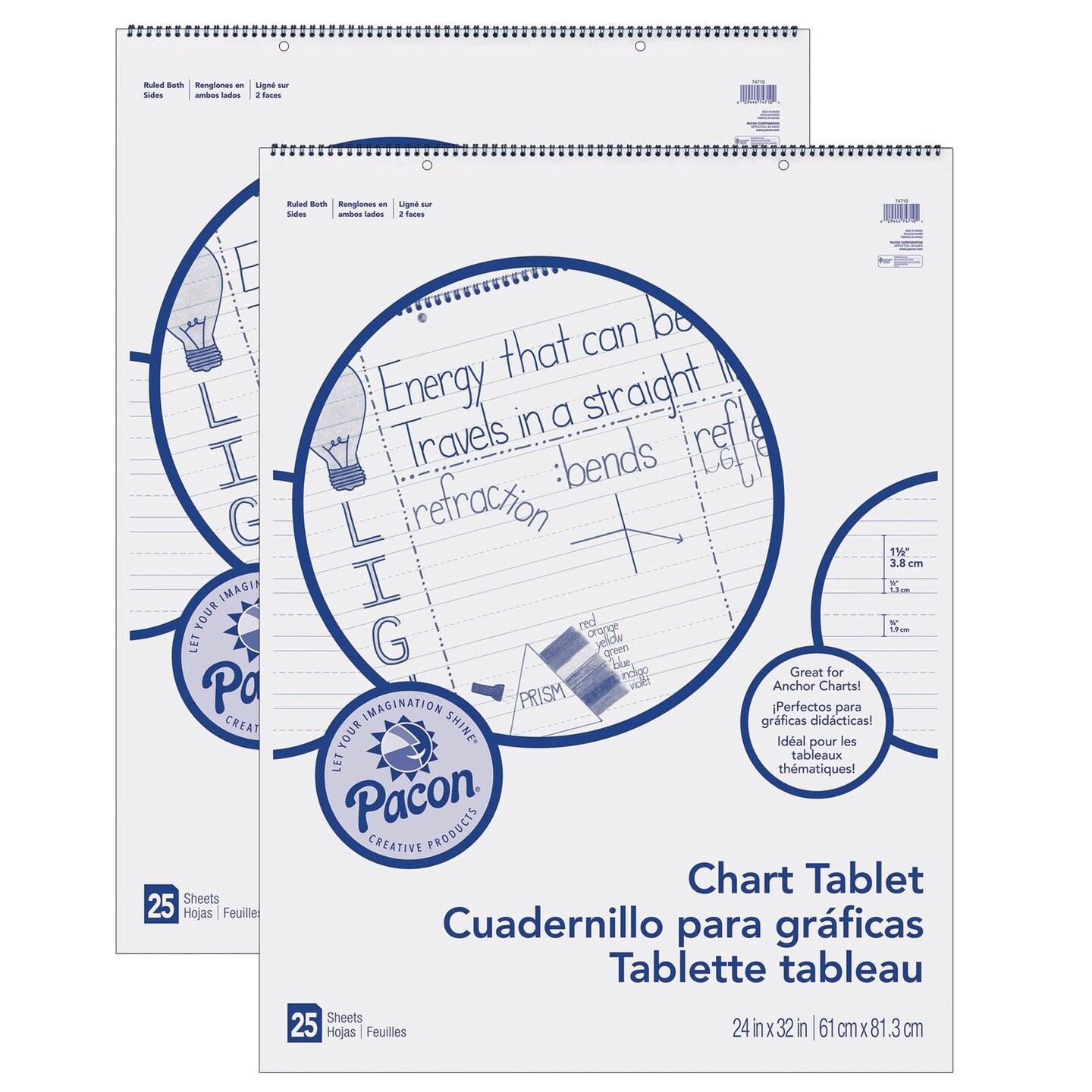 Chart Tablet, Manuscript Cover, 1-1/2&#x22; Ruled, 24&#x22; x 32&#x22;, 25 Sheets, Pack of 2