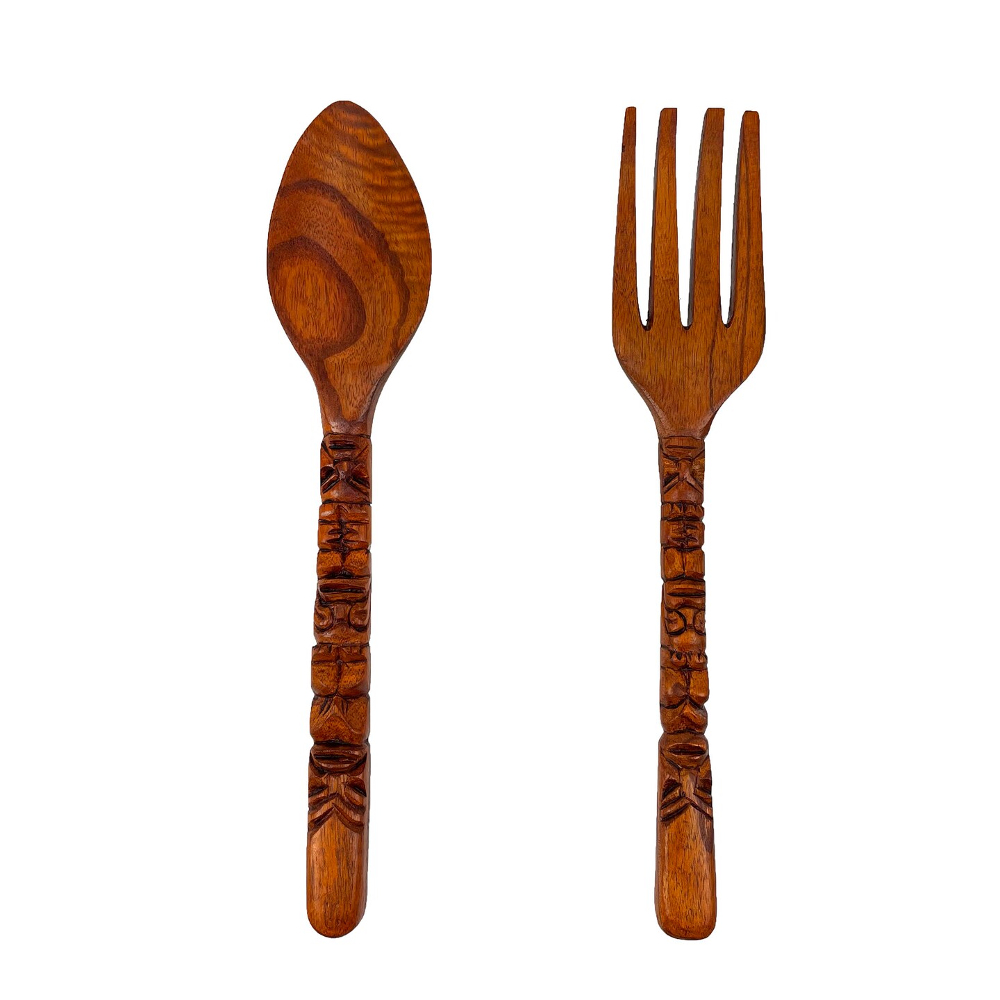 Carved Tiki Spoon & Fork Wooden Wall Decor Art Utensil Decoration Set