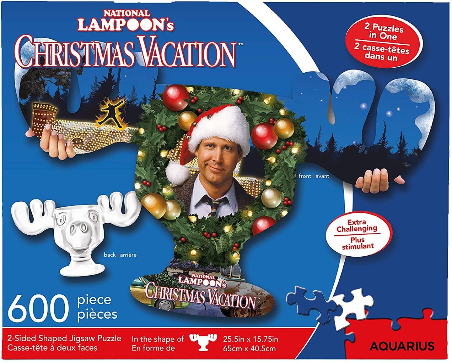 Christmas Vacation Moose Mug &#x26; Collage 600 Piece 2 Sided Die Cut Jigsaw Puzzle