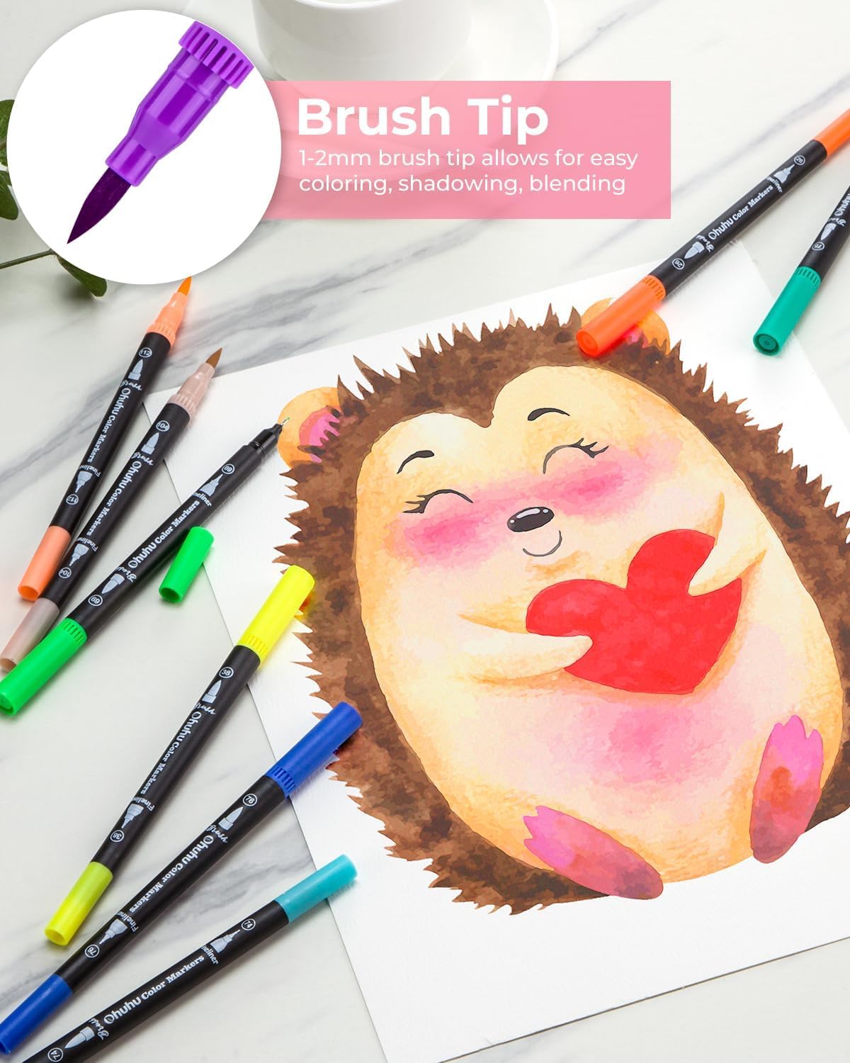 Ohuhu Water Based Markers for Adult Coloring Books: 60 Colors Coloring Markers Dual Tips Fine & Brush Pens Art Markers for Kids Adults Drawing Sketching Bullet Journal Non-bleeding - Maui(White Package/Black Package)