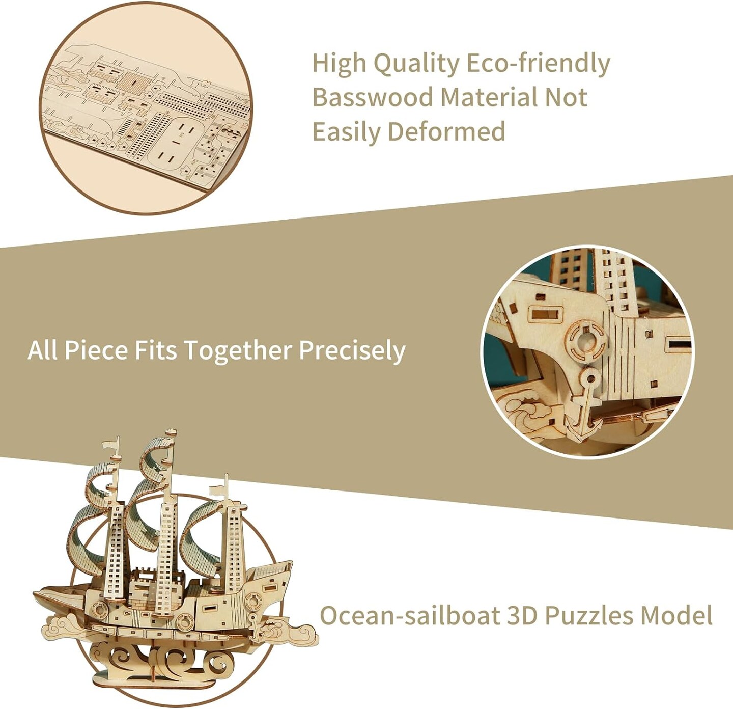 Ocean-Sailboat 3D Wooden Puzzle Model Building Kit