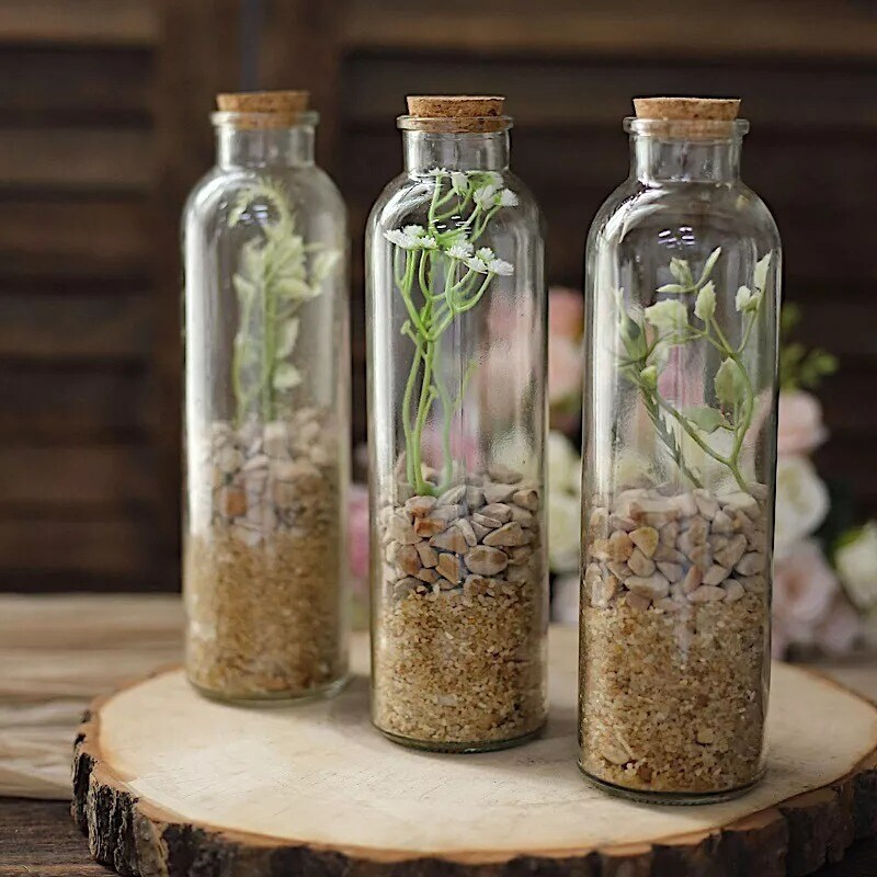 CLEAR 12 Round 16 oz Refillable GLASS BOTTLES Storage Jars Cork Stopper