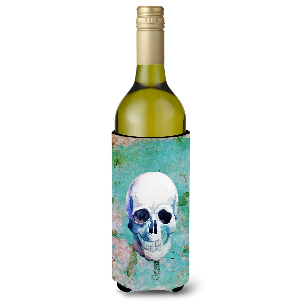 Caroline&#x27;s Treasures Carolines Treasures BB5123LITERK Day of the Dead Teal Skull Wine Bottle Beverge Insulator Hugger  Wine Bottle multicolor