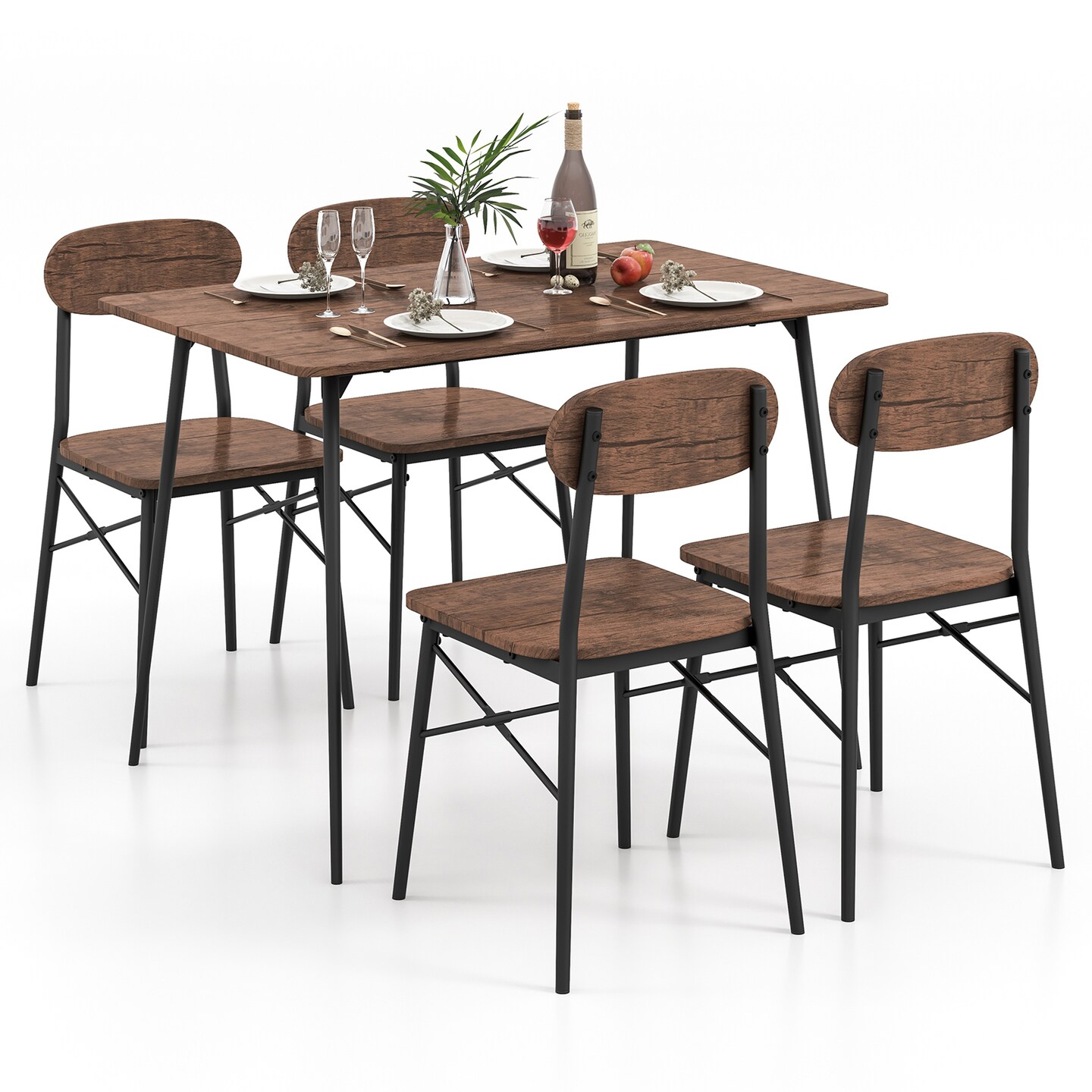 5 Piece Dining Table Set Rectangular With Backrest And Metal Legs For Breakfast Nook