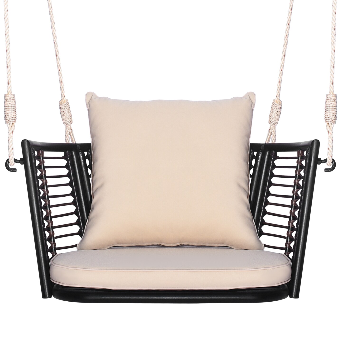 Single Person Hanging Seat With Woven Rattan Backrest For Backyard
