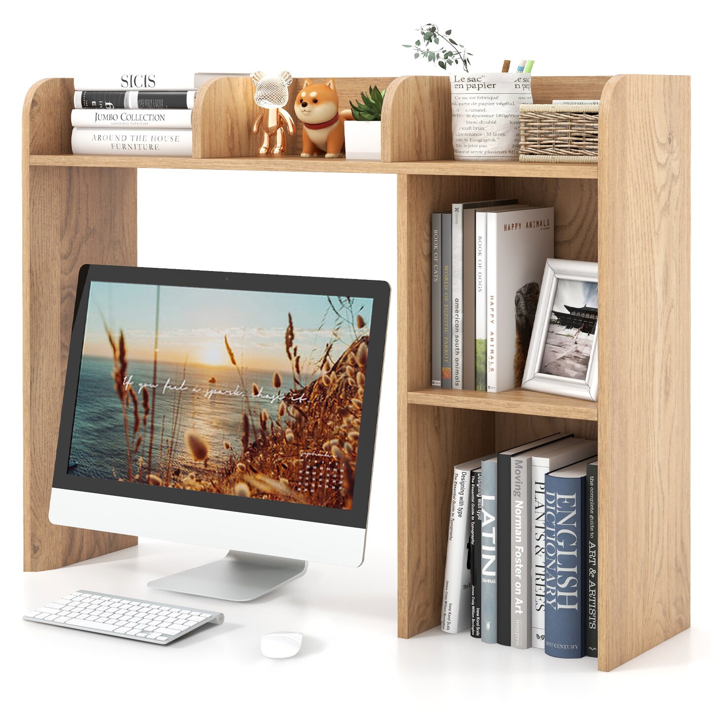3-Tier Multipurpose Desk Bookshelf with 4 Shelves for Computer and Storage