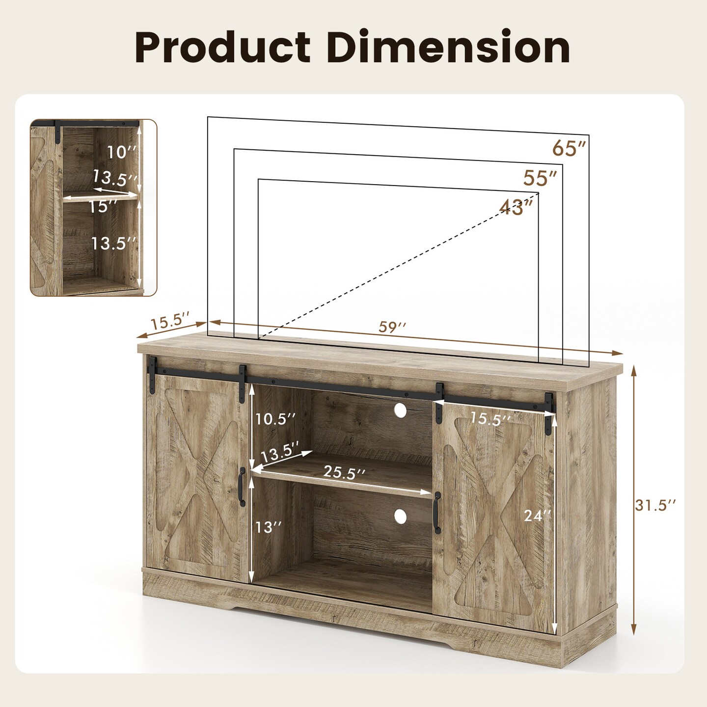 Farmhouse Tv Stand Entertainment Center With Adjustable Shelves And Storage Cabinet