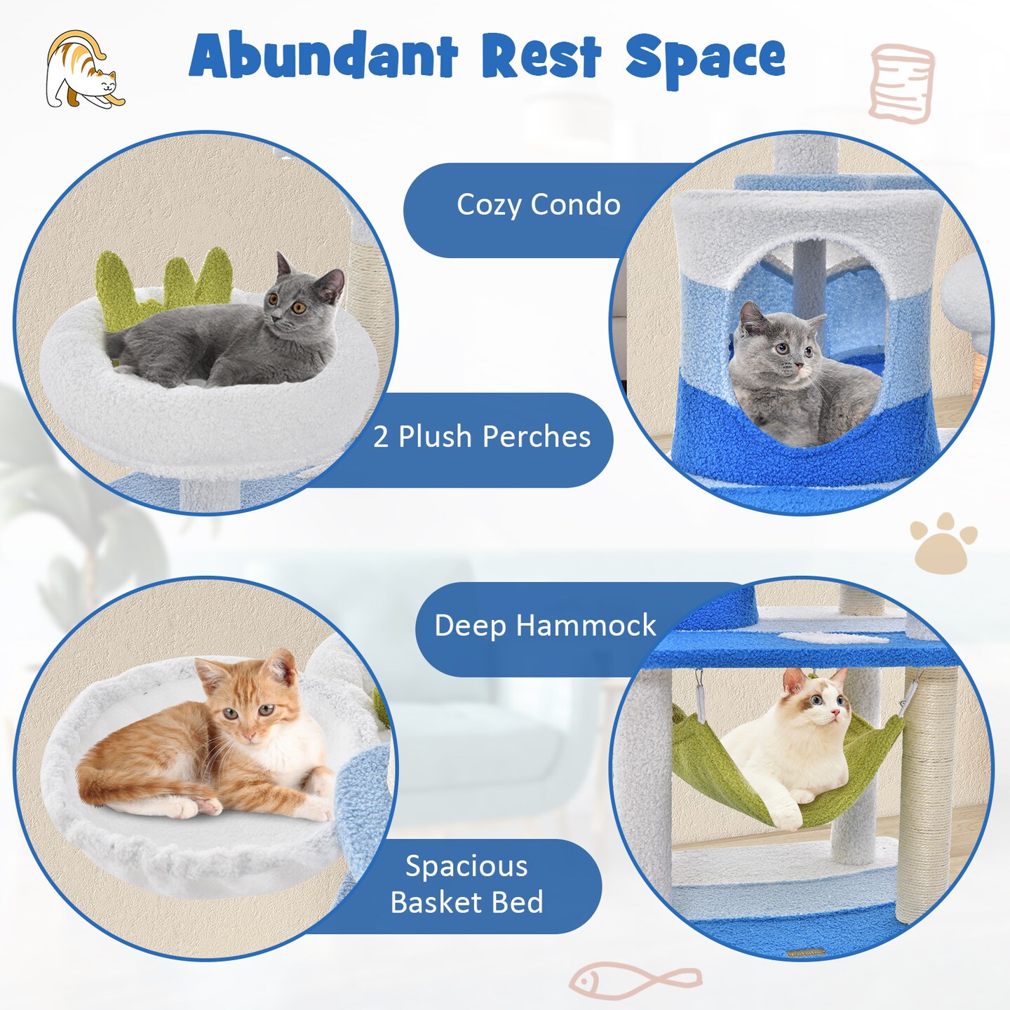 Multi-level Cat Tower With Sisal Covered Scratching Posts
