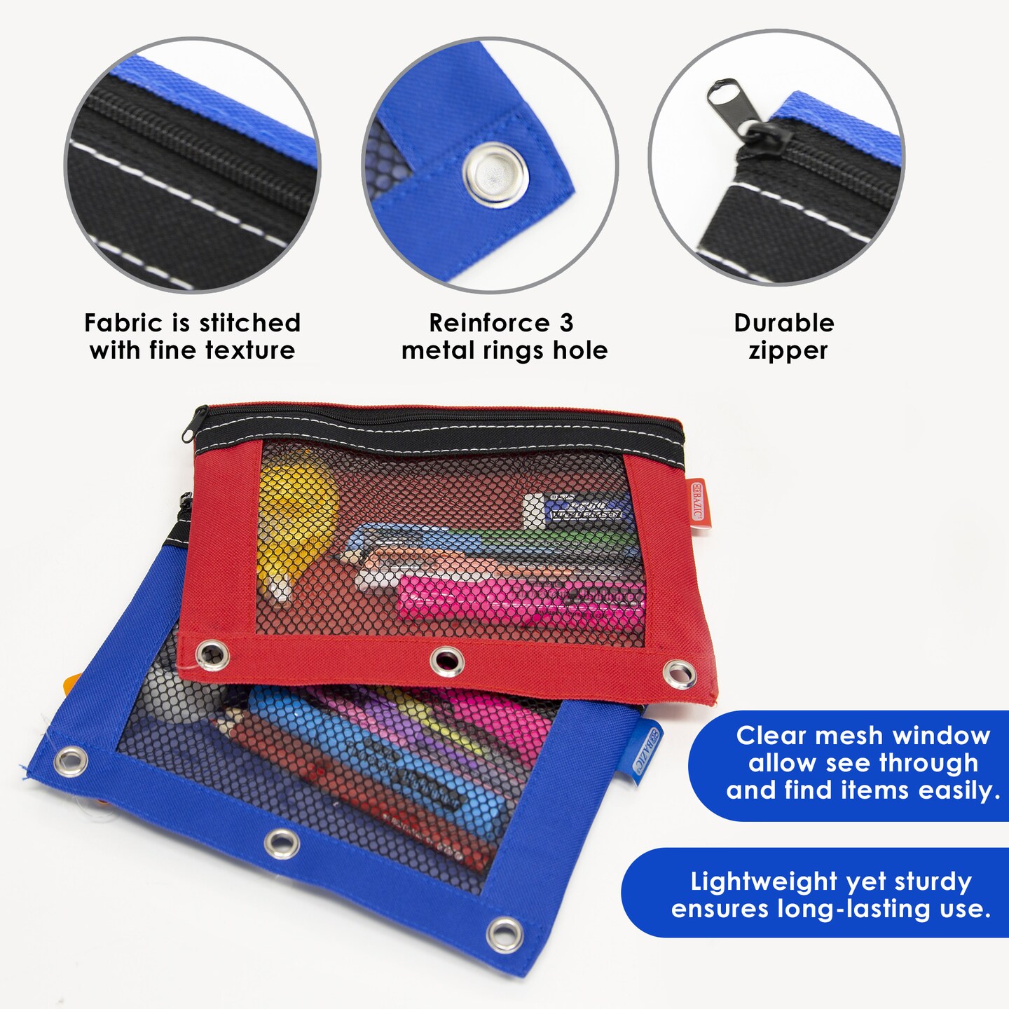 BAZIC Pencil Pouch 3-Ring w/ Mesh Window