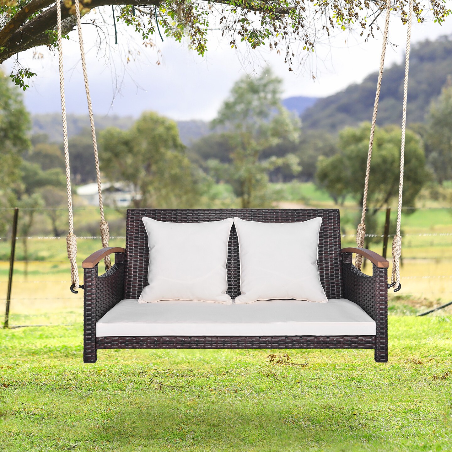 2-person Patio Rattan Porch Swing