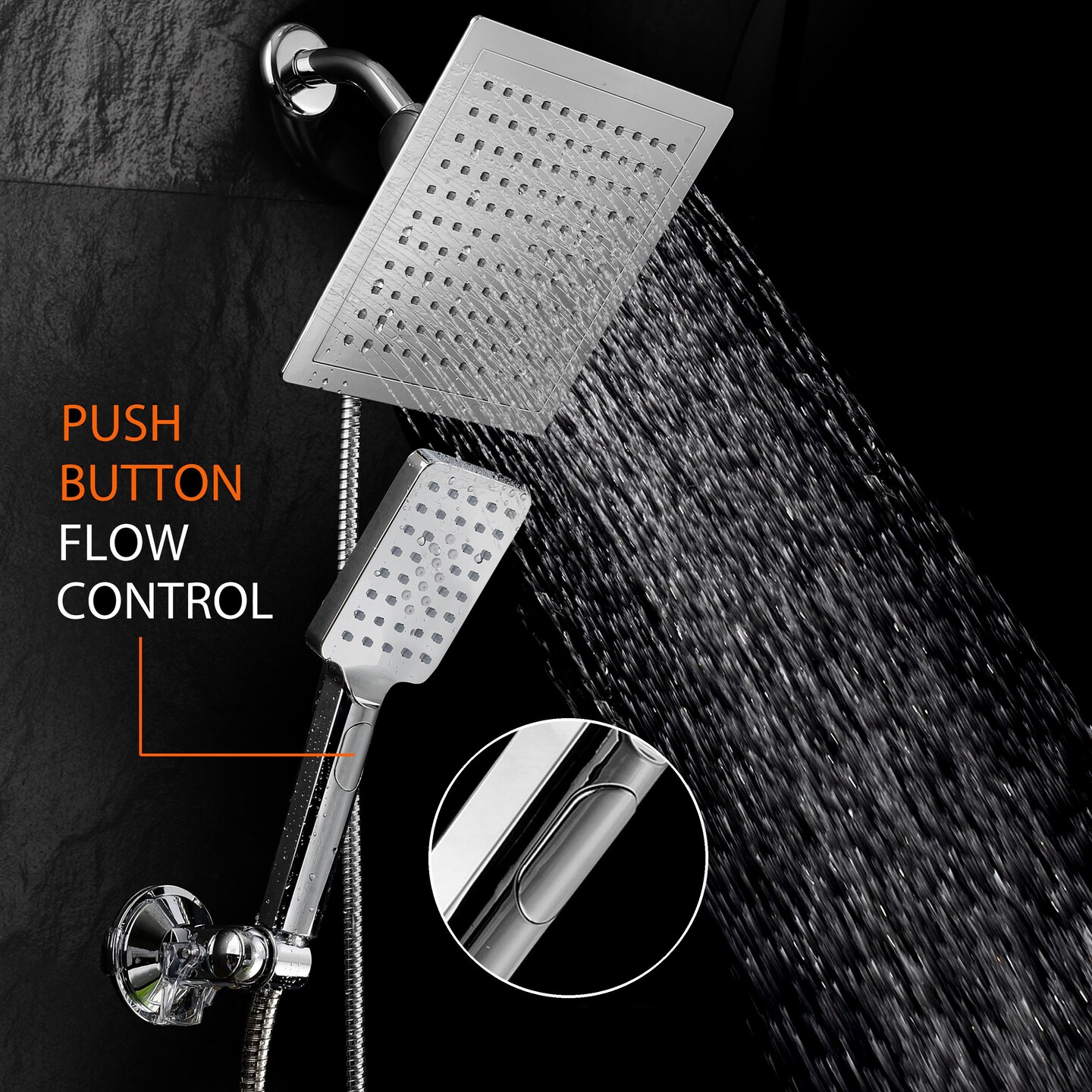 Dreamspa Ultra Luxury Rainfall Shower Combo Square 9 Inch Chrome Handheld 1686
