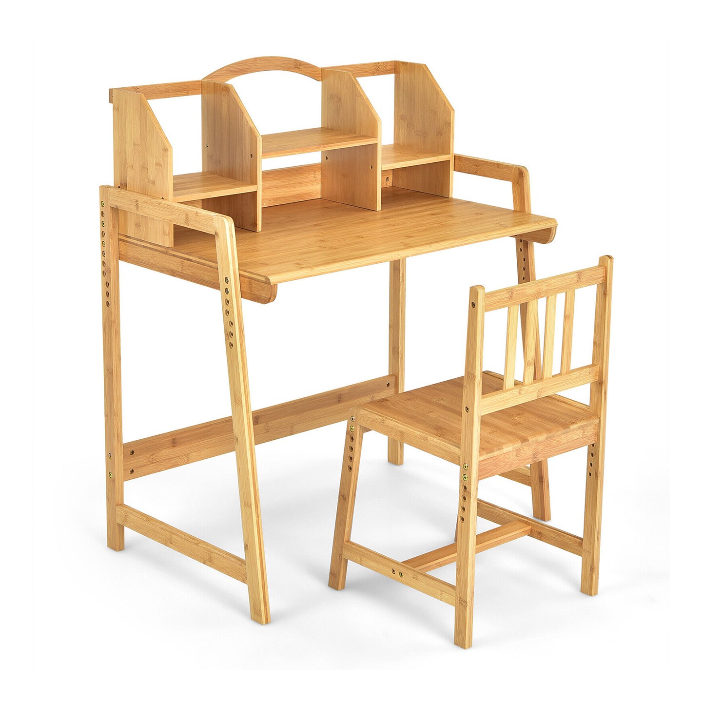 Wicker Kids Study Desk and Chair Set with Bookshelf