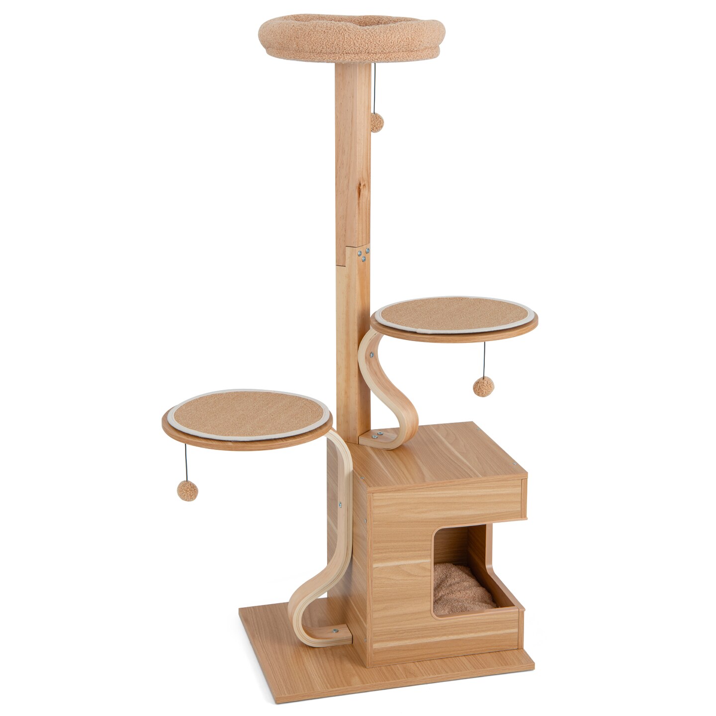 4-Layer Tall Wooden Cat Tree Tower with Condo and Washable Cushions