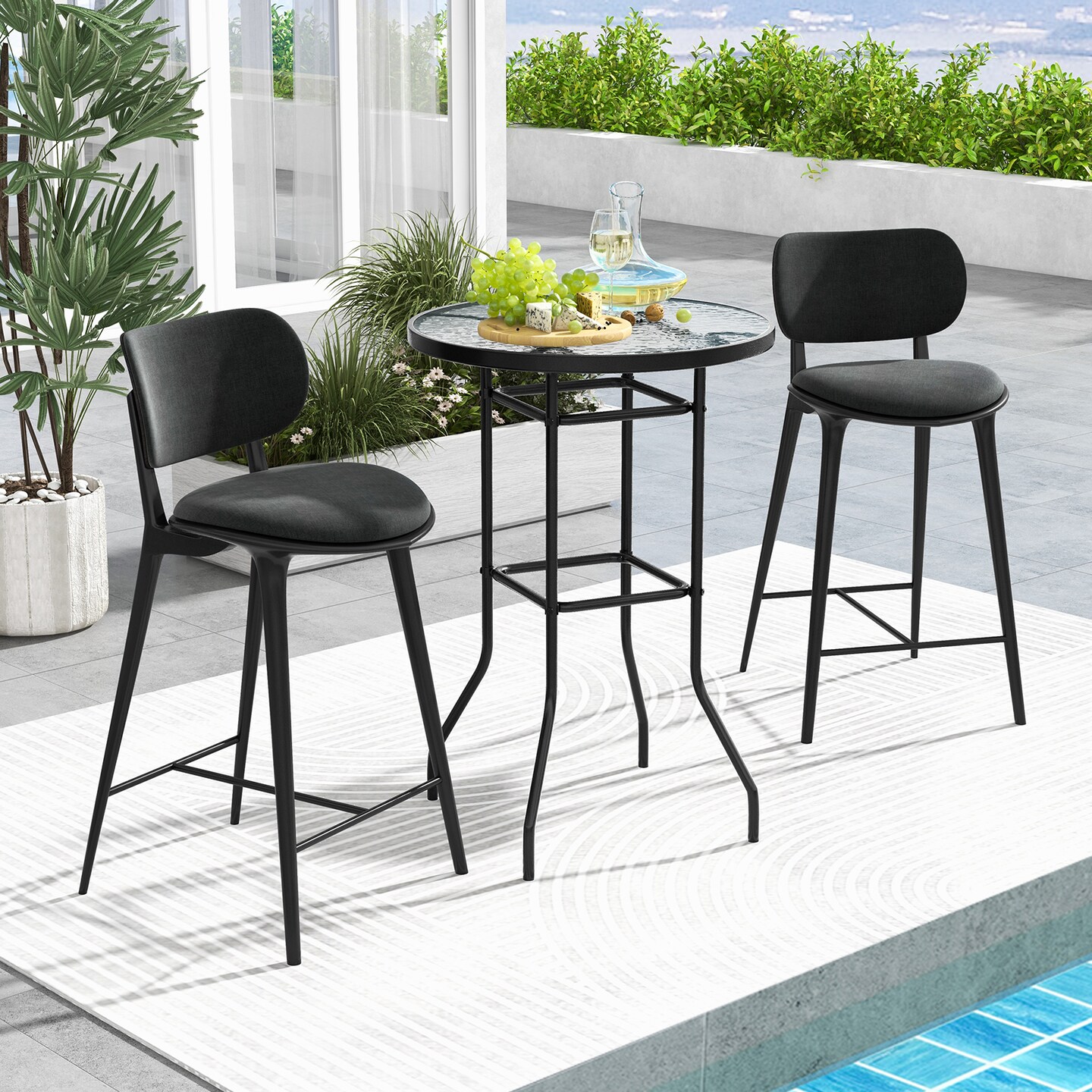 38 Inch Patio Bar Table With Tempered Glass Tabletop