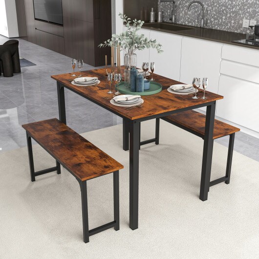 3 Pieces Farmhouse Dining Table Set with Space-Saving Design