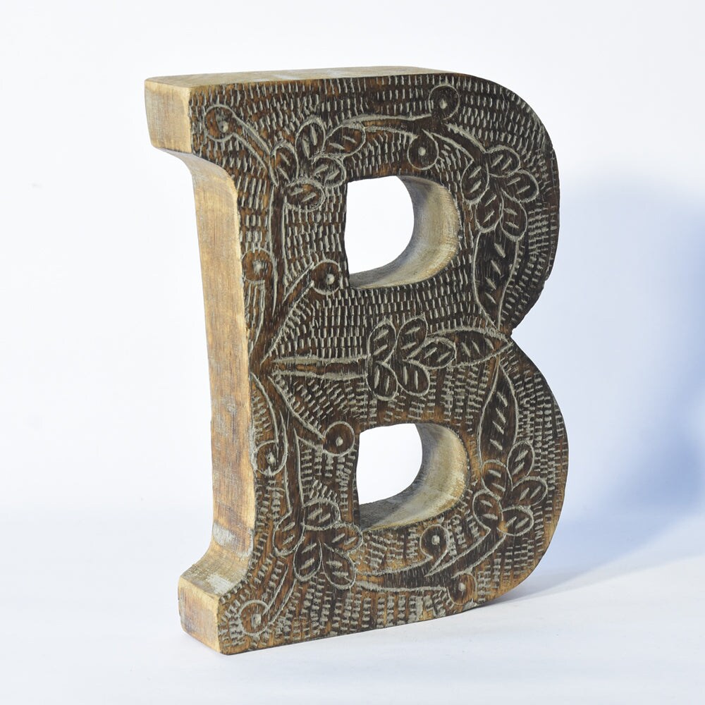 Vintage Handmade Eco-Friendly Gray Wooden Alphabet Letter Block