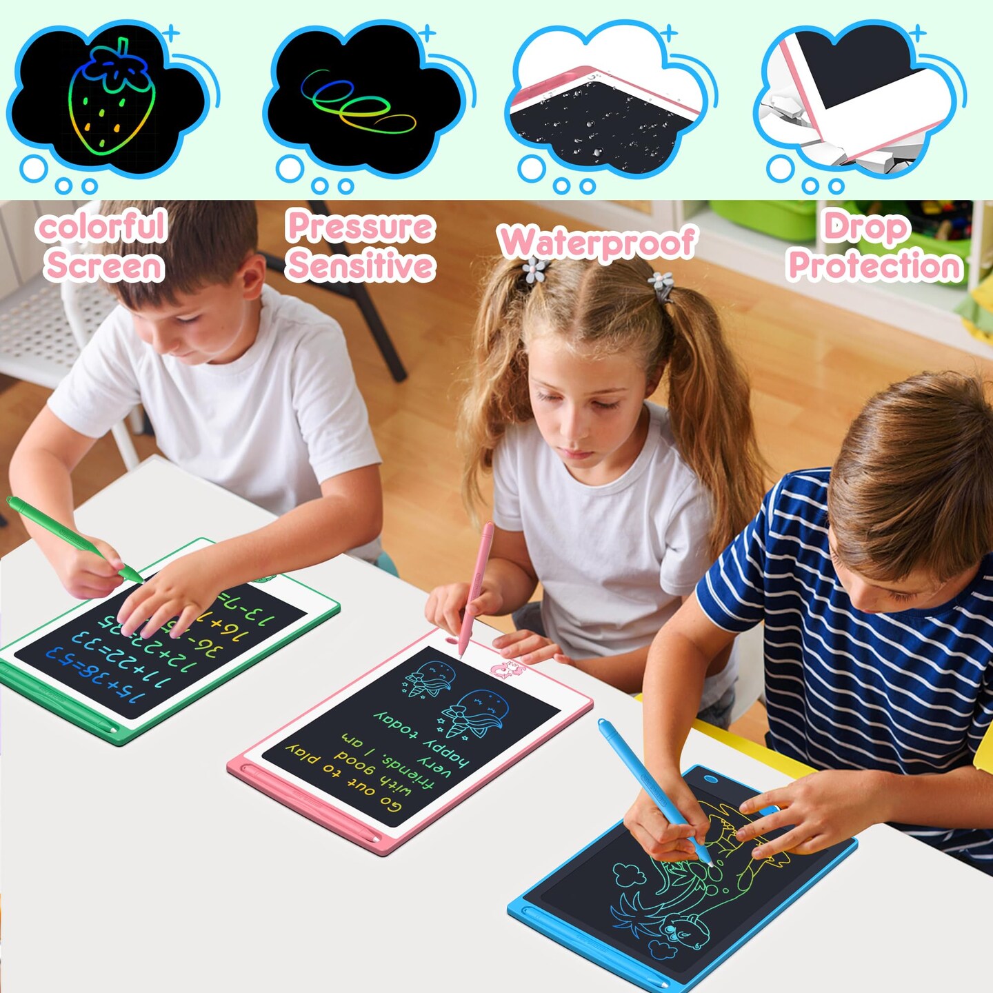 3 PCS in 1 Pack  Toys LCD Writing Tablet Toddler,Toys for Boys Girls 3 4 5 6 7 8year, Drawing Pad Toy Easter Basket Stuffers for Kids,Drawing Tablet Doodle Board Cute Dinosaur Unicorn 8.8 Inch