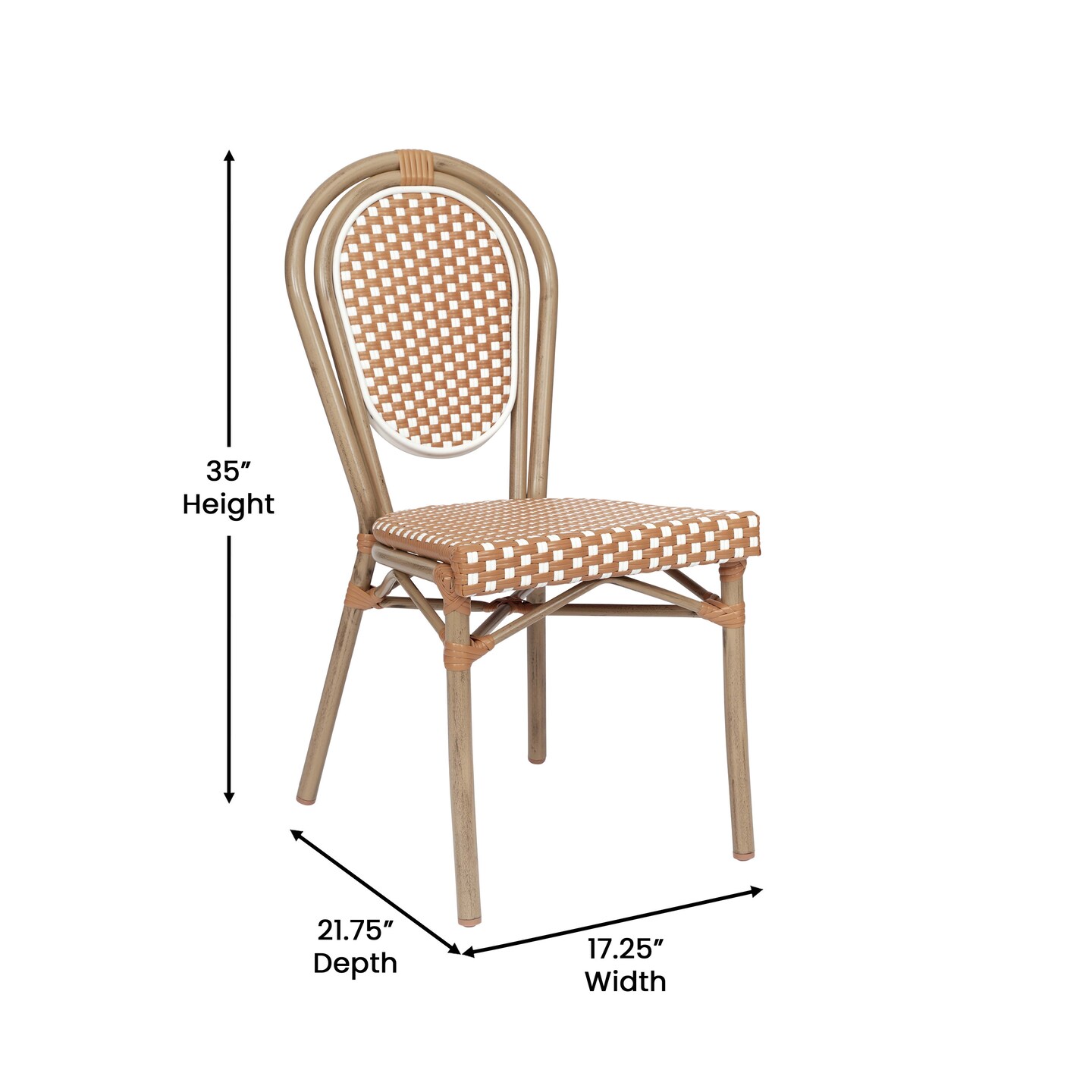 Merrick Lane Celia Stacking Thonet Bistro Style Chair, PE Rattan Seat, and Metal Frame for Indoor/Outdoor Use