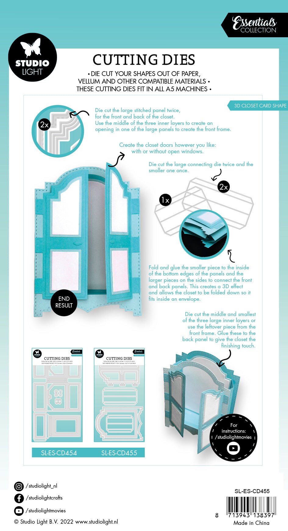 Studio Light SL Cutting Dies 3D Closet Card Shape Essentials 280x150x1mm 18 PC nr.455