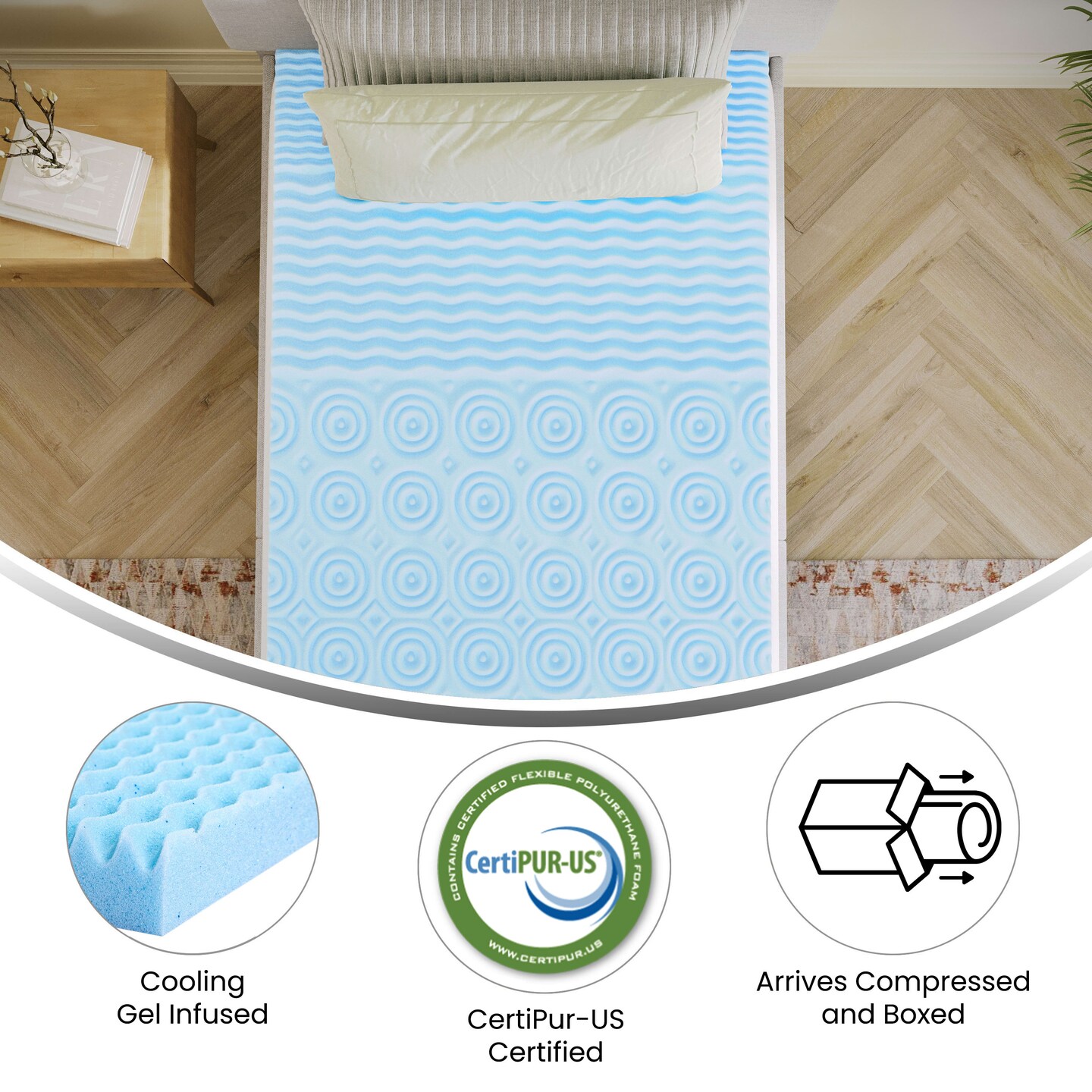 Emma and Oliver Astor Memory Foam Mattress Topper with Cooling Gel Infused, CertiPUR-US Certified Foam and 5-Zone Support